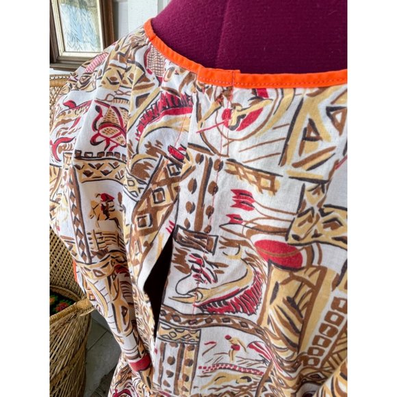 Vintage 1950s Cotton Full Smock Apron Surfers Fish Golfing - Picture 3 of 13